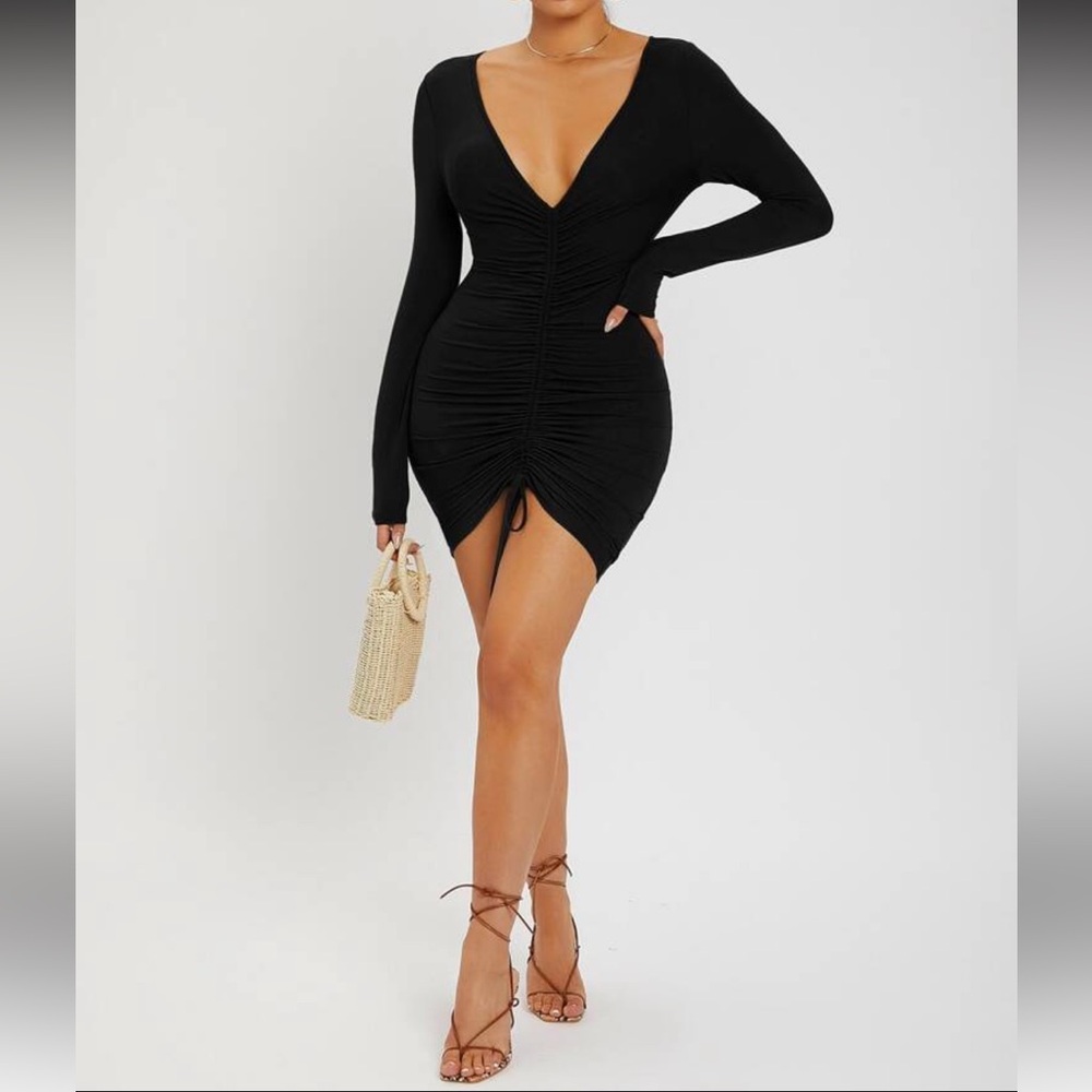 Black v-neck long sleeve mini dress size L (price is negotiable)